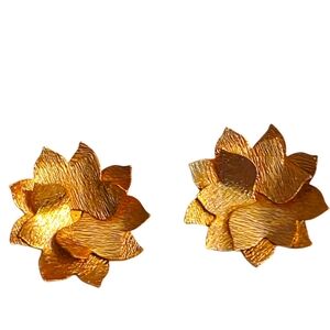 Vintage Stamped TARA Textured Gold-Tone Floral Clip-On Earrings